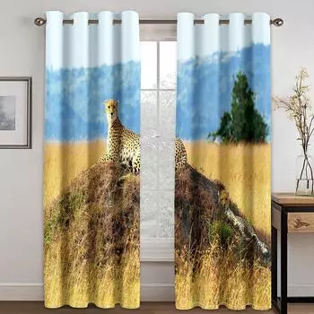 Дешевые 3D дикие животные лев тигр леопард 2 шт. Бесплатная доставка роскошные оконные шторы для гостиной спальни украшения на распродаже 100W130H(CM)40x51in&Hook