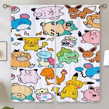 Дешевые Бесплатная доставка Шторы Blackout P-Poke-mon Карнизы для штор Современные украшения для дома Тюль для гостиной Шторы для спальни W50xH70cmx2pcs-CL