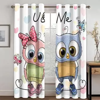 Дешевые детские мультяшные совы, милые детские, для девочек и мальчиков, 2 шт., тонкие шторы для гостиной, спальни, декор окна 100W130H(CM)40x51in&Hook