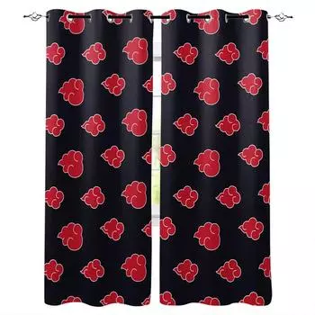 Дешевые красные благоприятные облака на черном фоне с принтом, занавески для гостиной, спальни, полиэстеровая ткань, домашний декор, 2 шт. W50 X H130(CM)X2&Hook