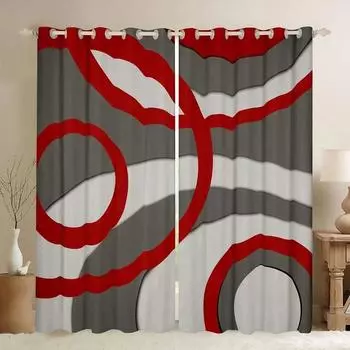 Дешевые красные черные абстрактные геометрические фигуры цифровые печатные шторы спальня кухня жалюзи окна люверсы верхний стержень карманные крючки 2x50W100H(CM)&Grommet Top