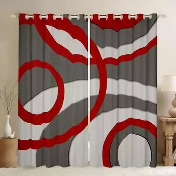 Дешевые красные черные абстрактные геометрические фигуры цифровые печатные шторы спальня кухня жалюзи окна люверсы верхний стержень карманные крючки 2x50W100H(CM)&Grommet Top