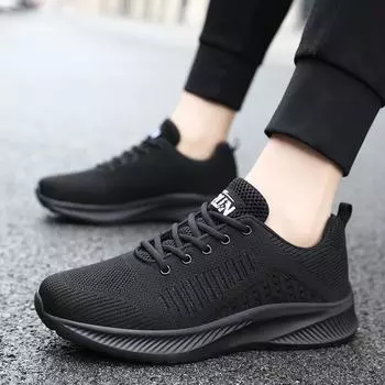 Дешевые мужские кроссовки модные сетчатые легкие повседневные плоские дышащие удобные кроссовки 2025 новые кроссовки для ходьбы для мужчин EU39 чёрный