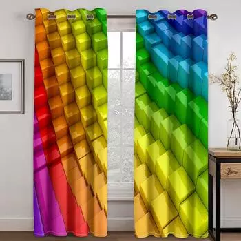 Дешевые ослепительно красочные радужные современные бесплатная доставка 2 шт. тонкие оконные занавески для гостиной спальни домашний декор cortinas 100W130H(CM)40x51in&Grommet Top