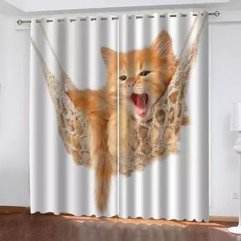 Дешевые шторы 3D милые животные кошки затемняющие шторы для гостиной спальни элегантные дома комнаты оконная обработка 2 шт W70xH160cmx2&Grommet Top