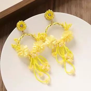 Design Bohemian fringed stud earrings niche long Mori vacation style earrings seaside flower earrings women