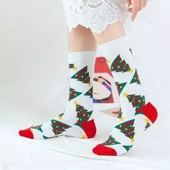 Design Christmas Tree Cotton Hosiery Christmas Socks Mid-Tube Socks Korean Style Socks Women Socks B