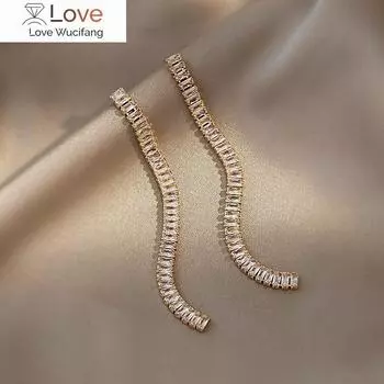 Design Fashion Jewelry 14K Gold Plating AAA Zircon Luxury Shiny Long Earrings Elegant Women Wedding Party Earrings белый