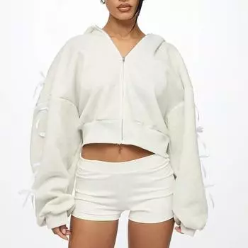 Design Hat Embroidery Side Bow Sweater Jacket Versatile Loose Solid Color Short Zipper Top Women s Clothing S