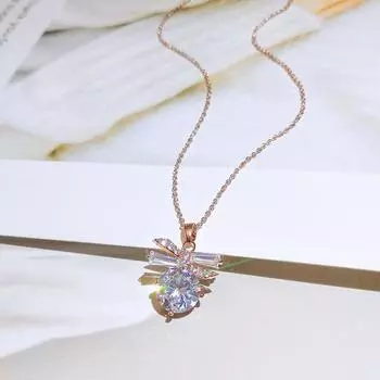 Design-inlaid Diamond Bow Pendant Personality Simple Light Luxury Necklace Clavicle Chain Women Please consult customer service.