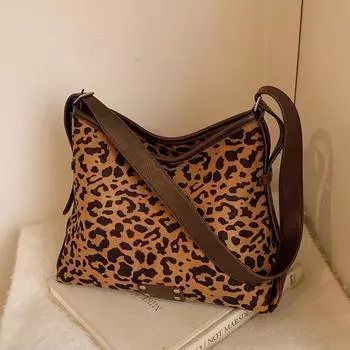 Дизайн Леопардовый принт Сумка под мышкой Женская Модная Ретро Сумка через плечо Кроссбоди Портативная Сумка-тоут коричневый