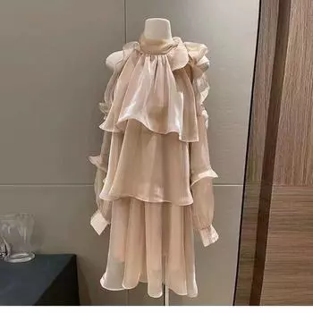 Design Niche Purple Fashion Skirt Female Summer Halterneck Champagne apricot S