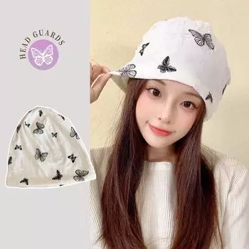 Design Postpartum Confinement Cap Butterfly Pile Heap Cap Breathable Confinement Big Head Circumference Pregnant Women Windproof Toque Small Butterfly Moon Hat (creamy-white)