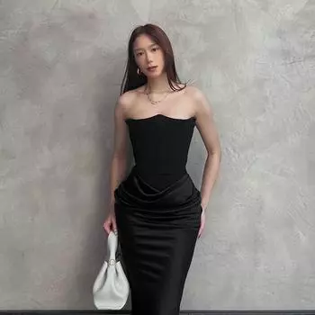 Design Retro Tube Top Dress Silm Sheath Fishbone Black S