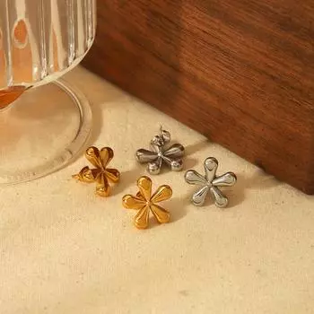 Design sense 18k gold stainless steel flower earrings women s atmosphere high sense fashion titanium steel stud earrings 18K