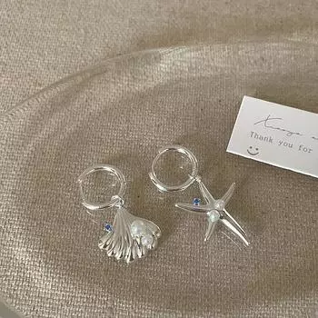 Design Sense Asymmetrical Starfish Shell Ear Buckle Women S Light Luxury Retro Elegant Fashion Personality Versatile Earrings