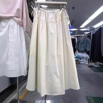 Design Sense Большая юбка на шнурке, белая юбка, женская, весна 2025 года, высокая талия, облегающее, универсальное, длинное платье A-Word one size fits all белый