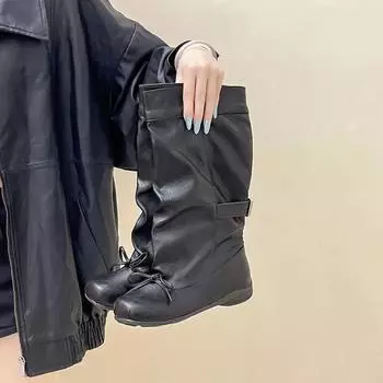 Design sense bow set boots fashion versatile retro fashion boots autumn and winter splicing new height-increasing leather boots 35