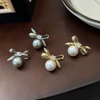 Серьги-гвоздики Design Sense Bow с циркониевым жемчугом, женские, милые, нежные, модные, индивидуальные, элегантные, универсальные серьги