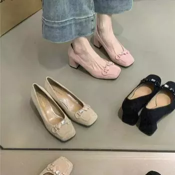 Design sense fairy high heels female 2025 new elegant pink love thick heel shoes 35
