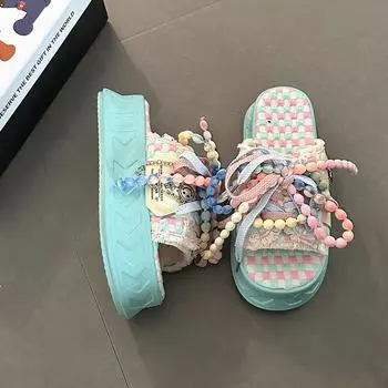 Design sense fashion cute color matching graffiti sandals women s summer non-slip cool slippers tide casual thick-soled slippers 35