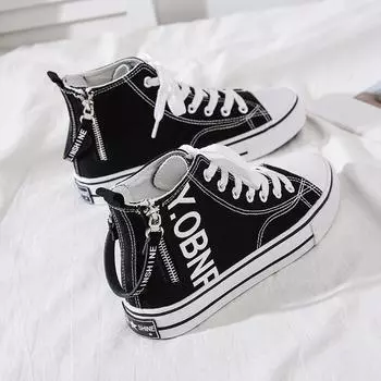 Design Sense High Top Canvas Shoes 2024 Осень Новые универсальные туфли для сноуборда Простая женская обувь с боковой молнией Женская дизайнерская обувь 36 чёрный