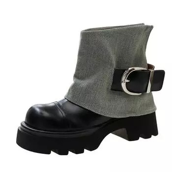 Design sense jeans tube boots thick-soled big boots women s 2025 new fashion casual muffin bottom western cowboy boots 35