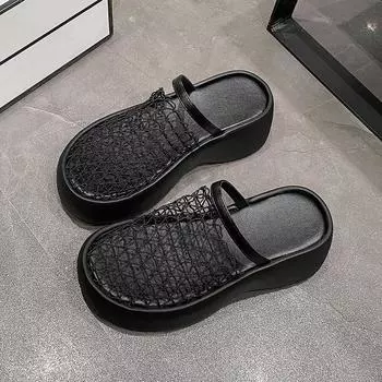 Design sense mesh hollow half slippers women s thick bottom bag head breathable new summer muffin cool slippers 35