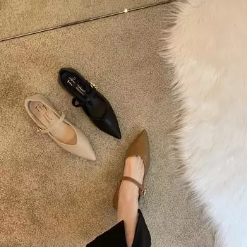 Design sense niche low-heeled shoes French retro single shoes thick heel buckle belt women s shoes 34 абрикосовый