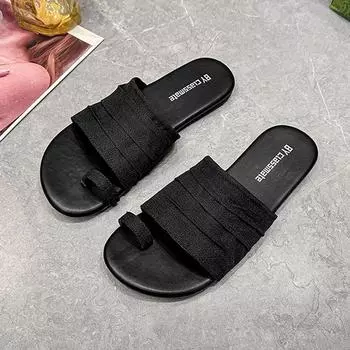 Design sense niche set toe pleated flat-bottomed slippers women s summer wear new casual soft-bottomed cool slippers 35