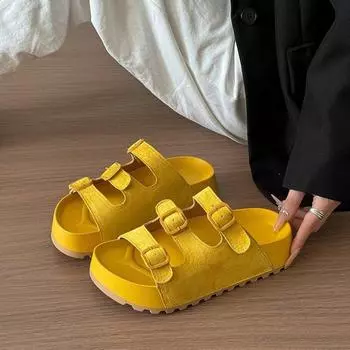 Design sense niche slippers women s summer wear versatile new platform casual sandals beach shoes 35 жёлтый