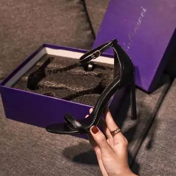 Design sense niche temperament Roman sandals women s 2025 summer new one-word strap stiletto Korean version open-toed high heels 35