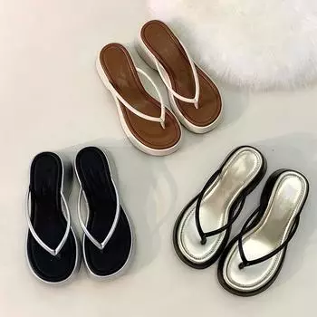 Design sense niche thick-soled silver flip-flops cool slippers women s summer wear muffin bottom slippers women s shoes shoes 35 чёрный