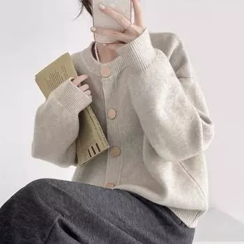 Design Sense однобортный вязаный кардиган женский осень-зима свободный ленивый ветер круглый вырез короткий свитер куртка One size красный