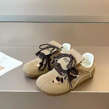 Design sense retro flip leopard print German training shoes women s 2024 new fashion versatile casual sports Forrest Gump shoes tide 35 коричневый