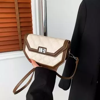 Design sense retro saddle bag 2024 autumn and winter trendy new fashion trend versatile commuter contrasting color shoulder messenger bag хаки