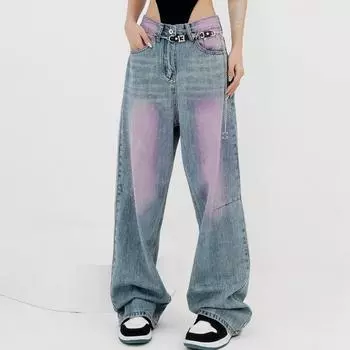 Design Sense Trend весна и осень стираные ретро джинсы женские широкие брюки для мытья полов L синий