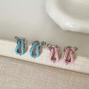 Design Sense Twist Leather Knotted Metal Stud Earrings Female Niche Personality Temperament Fashion Elegant Versatile Earrings