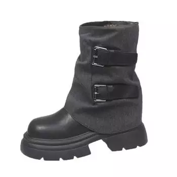 Design Sense Year Versatile Fashion Retro Belt Buckle Middle Boots Children s Autumn and Winter Color Matching New British Style 40