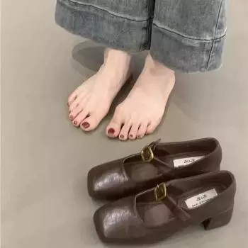 Дизайнерские весенне-осенние туфли-лодочки с квадратным носком, женские туфли-лодочки в уличном стиле на толстом каблуке, винтажные женские туфли Мэри Джейн 35