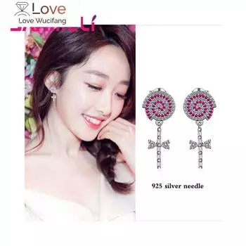 Design Sweet Lollipop Earrings For Woman 925 Sterling Silver Fushia Crystal Full Paved Long Earrings For Sale