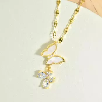 Design Tassel Butterfly Necklace Women S Light Luxury Versatile Fritillary Zircon Pendant