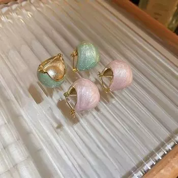 Design Temperament Party Lady Enamel Ear Buckle Stud Earrings Women Earrings Korean Style Earrings розовый