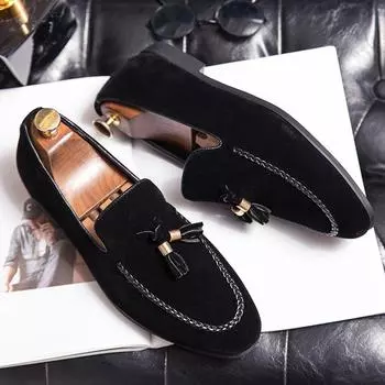 Designer 2024 New Mens Leather Casual Shoes for Men Tassel Loafers Comfortable Black Brown Moccasins suede mens shoes mocasines 40 чёрный