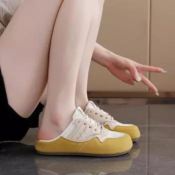 Designer 2025 summer mesh sports shoes women s flying weaving casual live broadcast physical running Harajuku versatile women s shoes 35 жёлтый