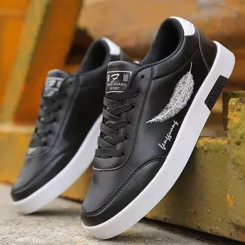 Designer Autumn Shoes Men s Sneakers Feather Print Faux Leather Trainers Black White-Sneakers Teen Boys College Student Shoes CN 39