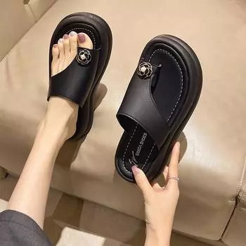 Дизайнерские черные мягкие пляжные сандалии De Mujer 2024, летние французские удобные сандалии на плоской подошве с застежкой-молнией, универсальные тапочки с цветочным принтом на платформе 35 бежевый