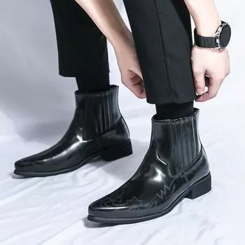 Designer Brand High-end Business Dress Shoes Groom s Wedding Shoes Hot Selling Leather Ankle Boots Men s High Top Shoes Big Size 38 чёрный