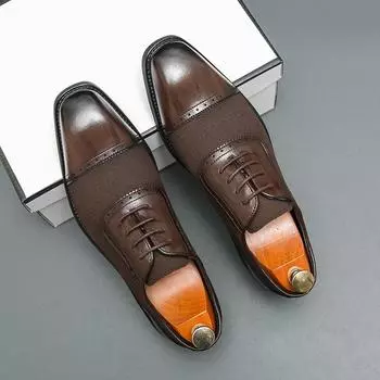 Designer Brand Men’s Pointed Toe Shoes for Wedding British Men s Shoe Trend Office Business Glossy Formal Shoes Classic Brown 38 чёрный