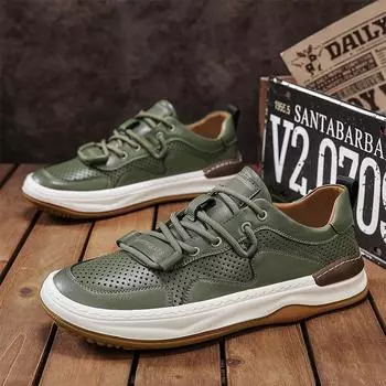 Designer Douyin Quality Selection Leather Surface Punching Board Shoes Outdoor Waterproof Tooling Casual Men s Shoes Trend Students 39 бежевый